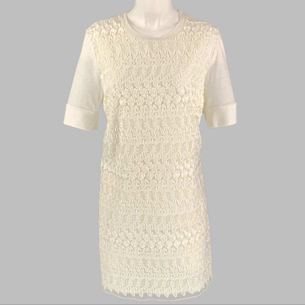 GIAMBATTISTA VALLI Size M White Cotton Lace Short Sleeve T-shirt Dress